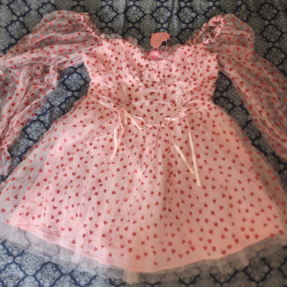 Sugar Thrillz Pink Dress with Red Heart Accents